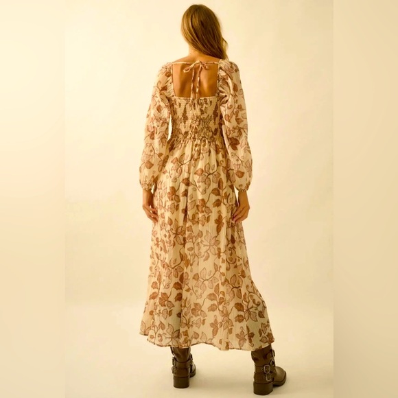 Floral Crepe Velvet-Trimmed Maxi V Neck Maxi Dress - Picture 4 of 4